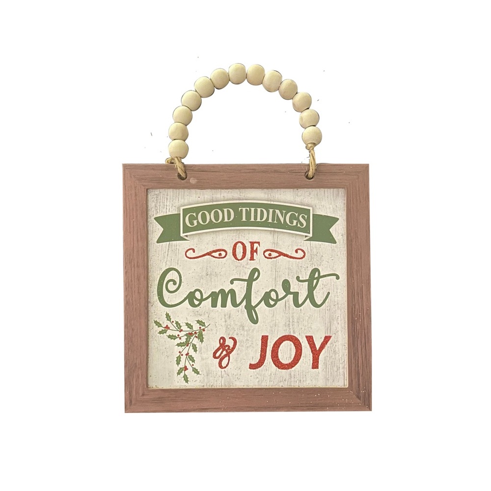 Graphic Hanging sign w/ wooden beads